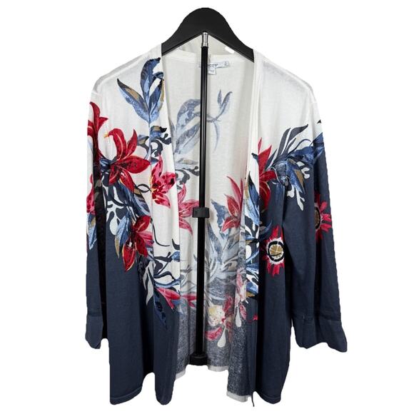 Chico's Sweaters - Chicos Open Front Cardigan Sz 3 XL Cotton Blend Summer Romance 3/4 Sleeve Floral